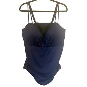 NWT Swim by Cacique Lane Bryant Blue Lightly Lined Balconette Cinch Side Top 42F